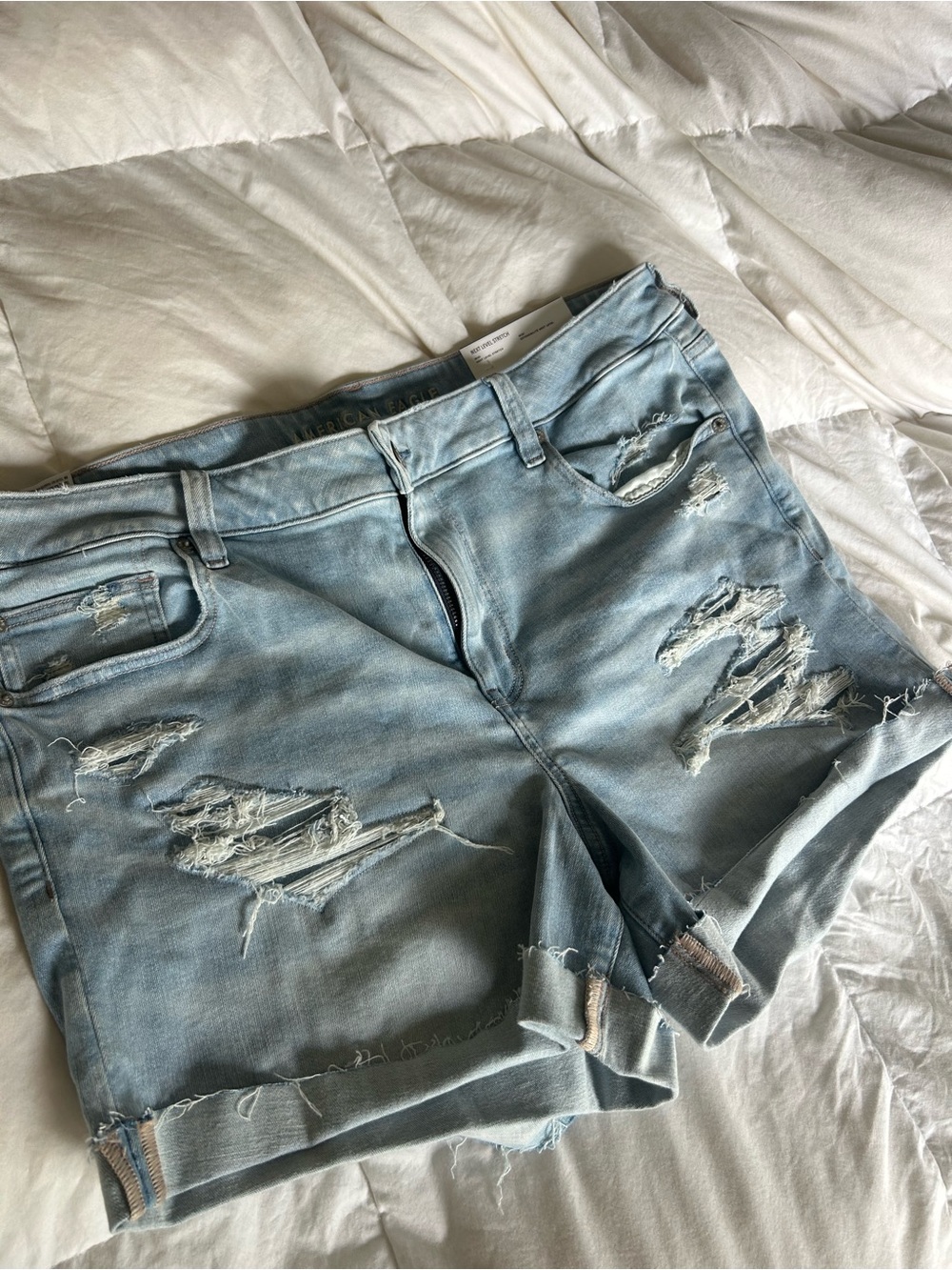 American Eagle Outfitters Light Blue Distressed Denim Shorts